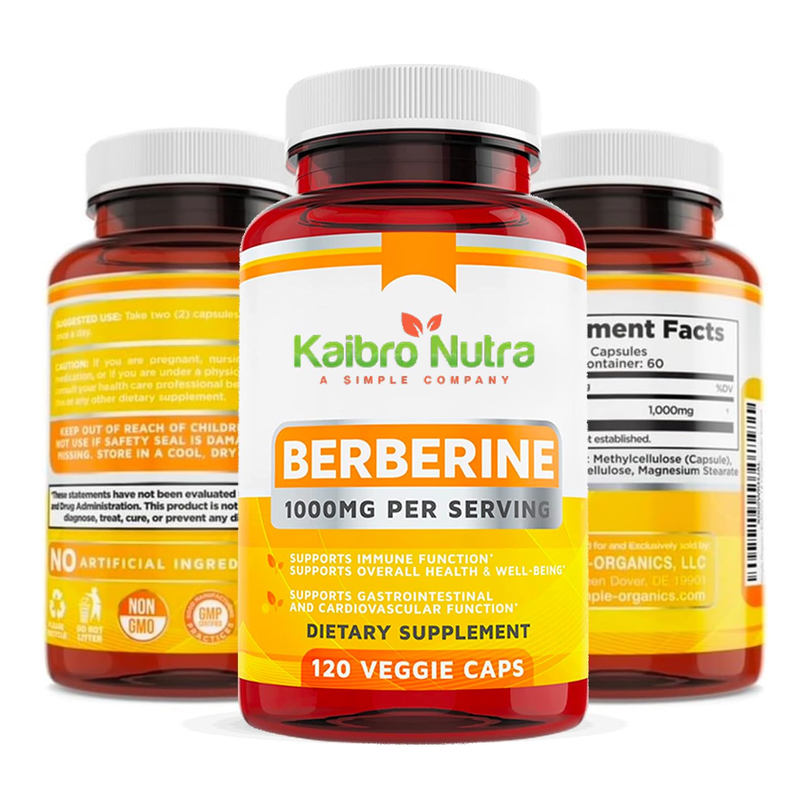 Kaibro Nutra Berberina 1000mg - cápsulas fáciles de tragar para uso diario.
