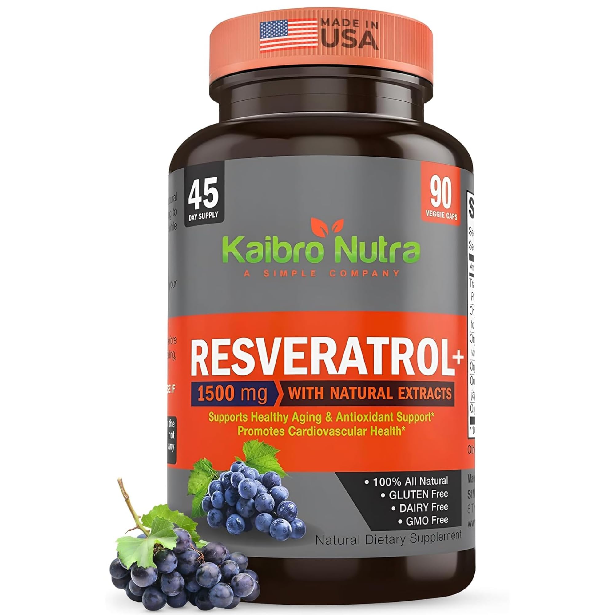 Kaibro Nutra Resveratrol en botella, apoyo antioxidante para piel y vitalidad diaria.