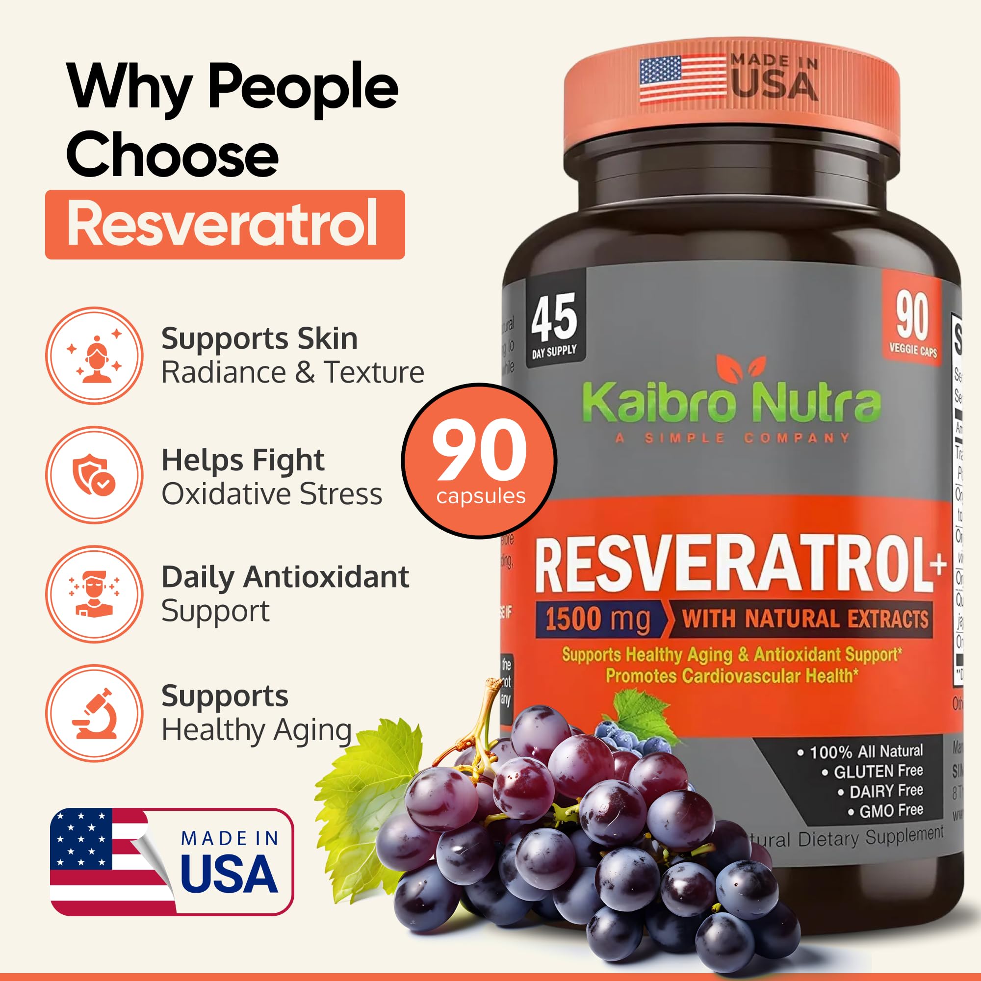 Capsulas Kaibro Nutra Resveratrol para tu rutina diaria.