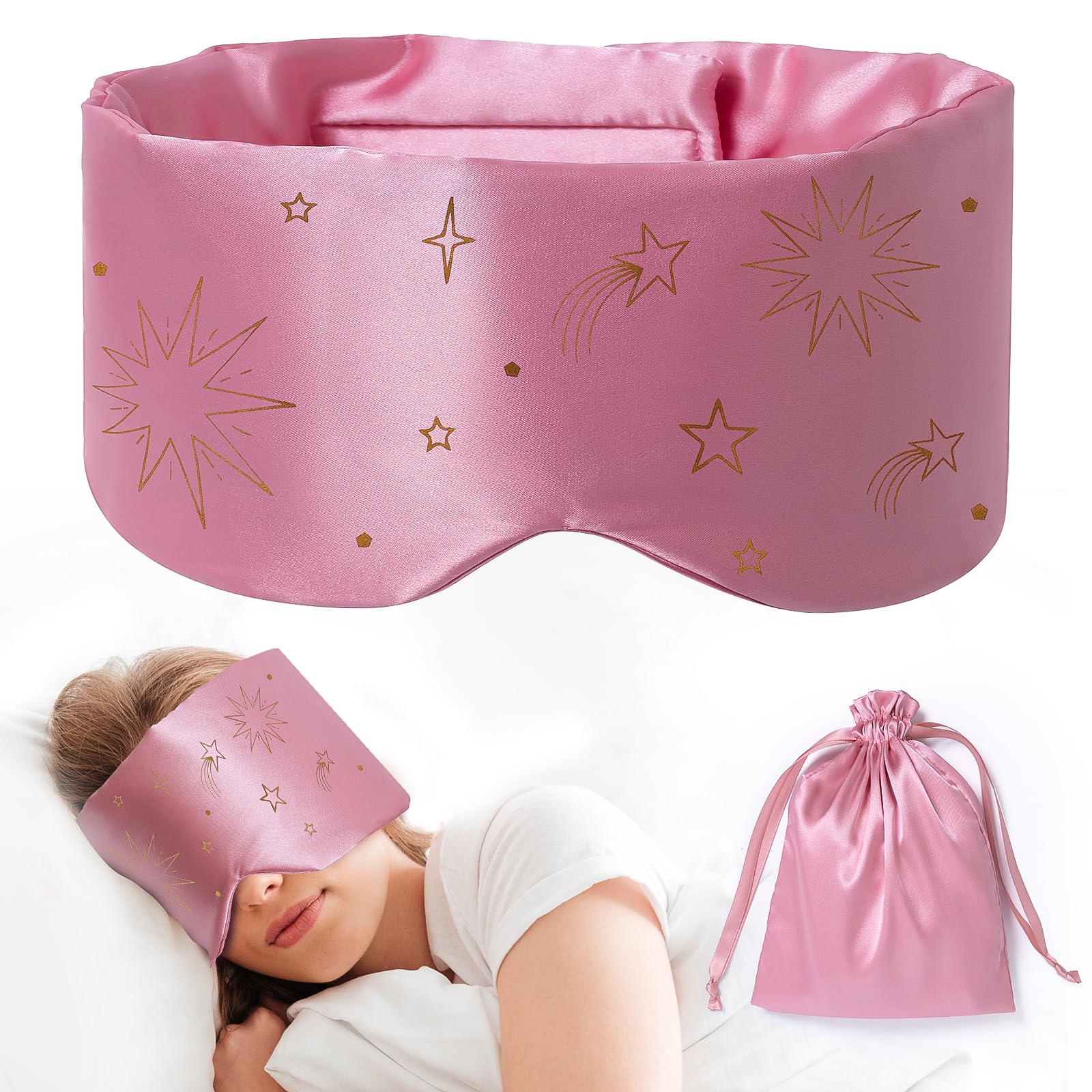 KAKA Shining mascarilla de ojos seda Mulberry, ajuste de velcro seguro para dormir.