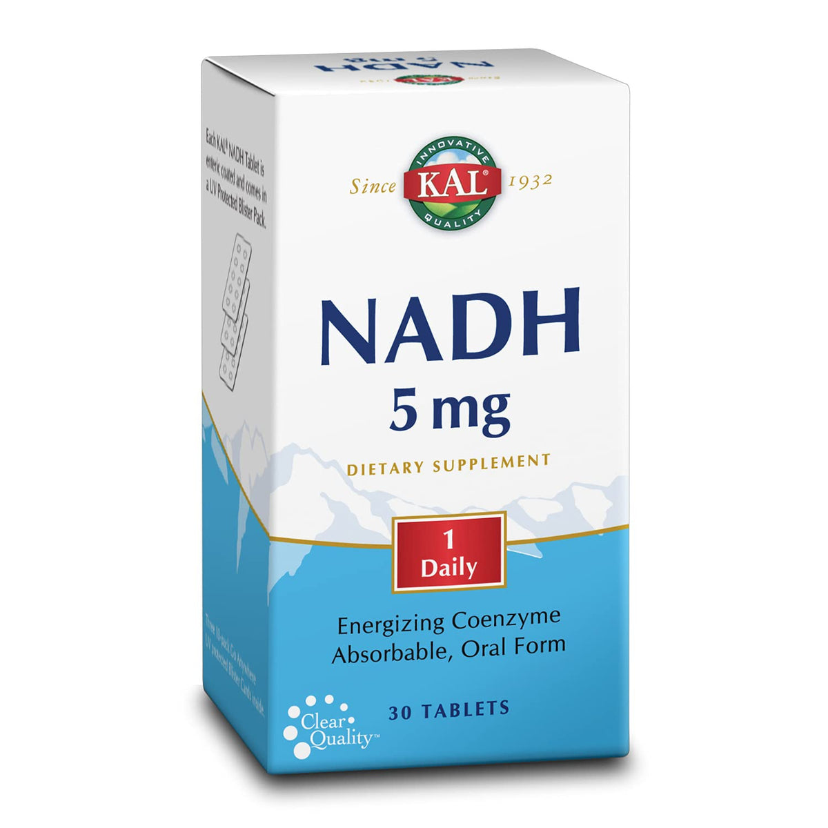 Kal NADH 5 mg tabletas en caja para energía diaria.