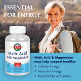 KAL ácido malico con magnesio, botella destacada, complemento de energía para músculos.