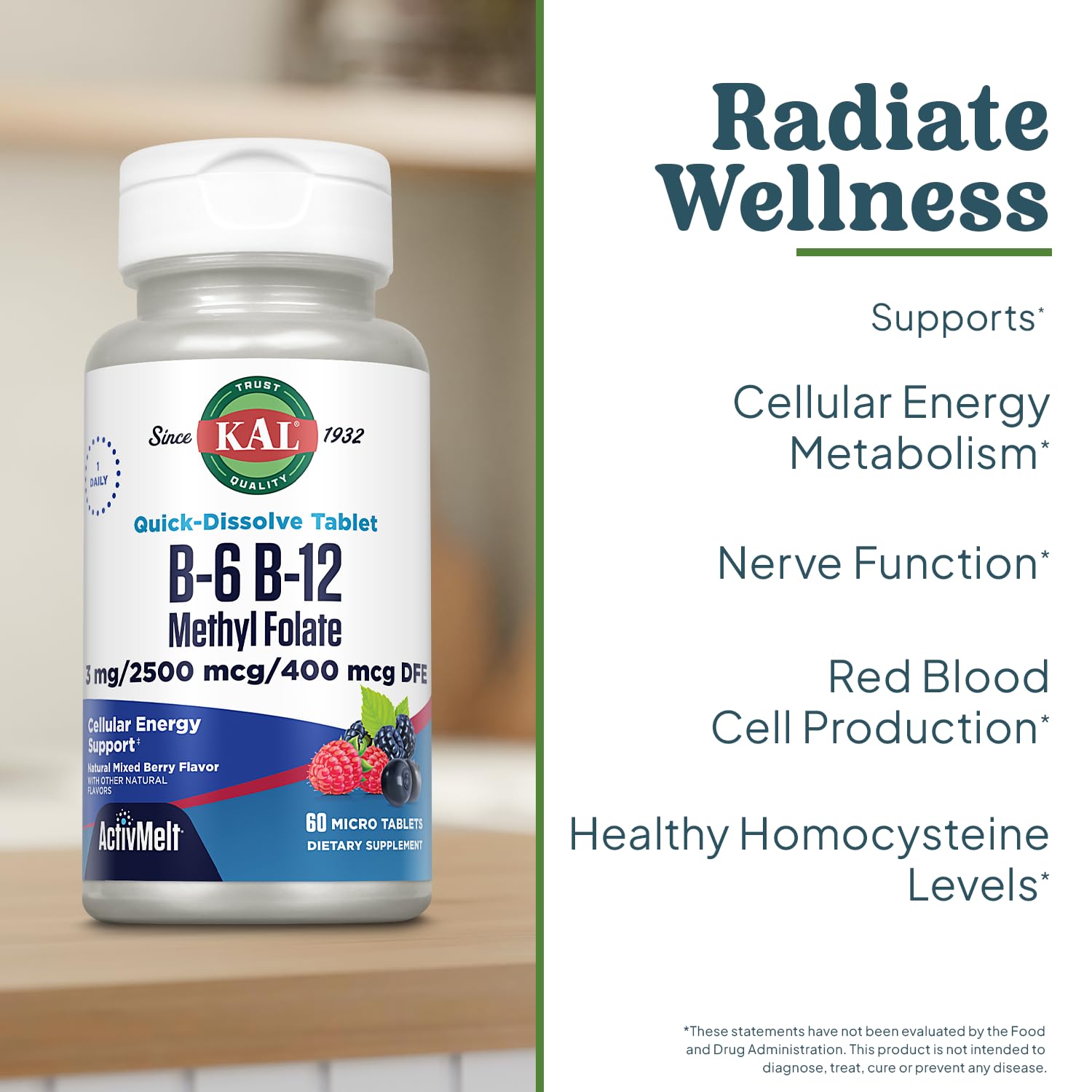 KAL ActivMelt envase de 60 microtabletas, uso diario fácil