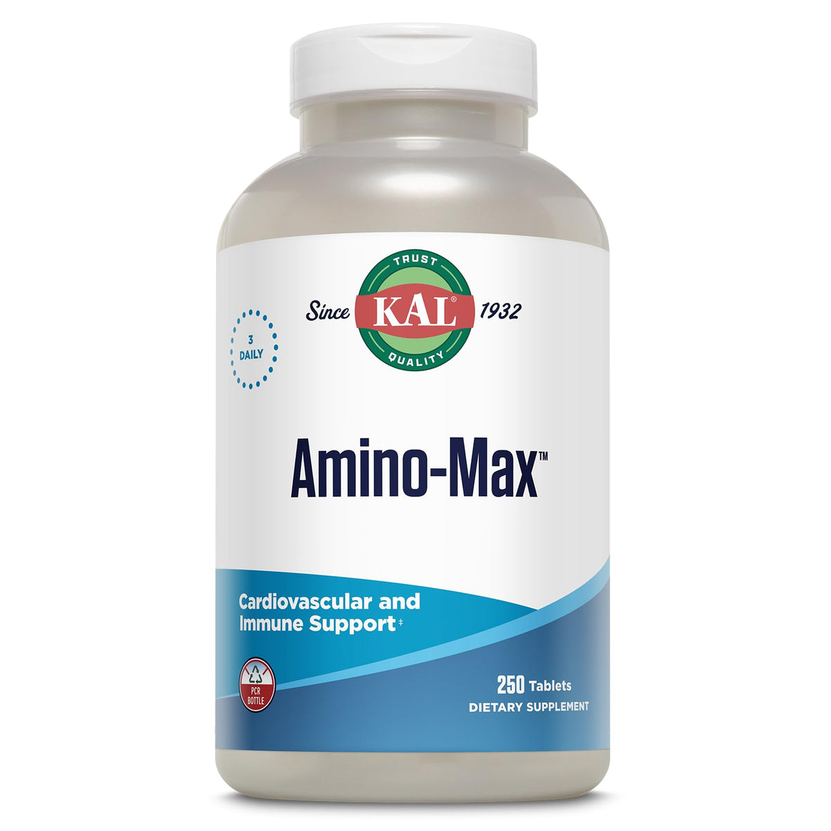 Kal Amino Max, botella frontal, apoyo diario para un estilo de vida activo.