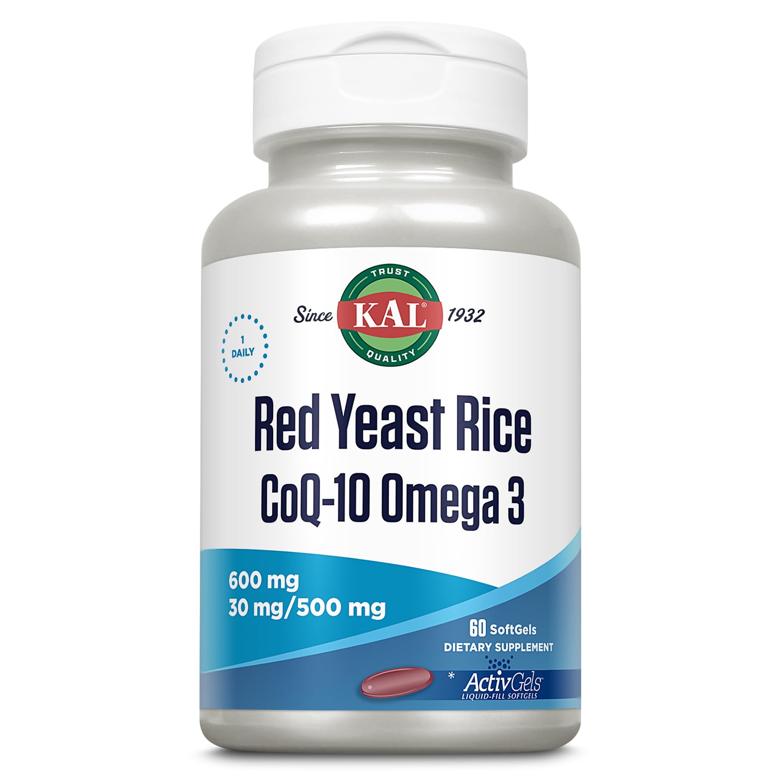 KAL Arroz rojo de levadura con COQ10 y Omega 3 en cápsulas para uso diario