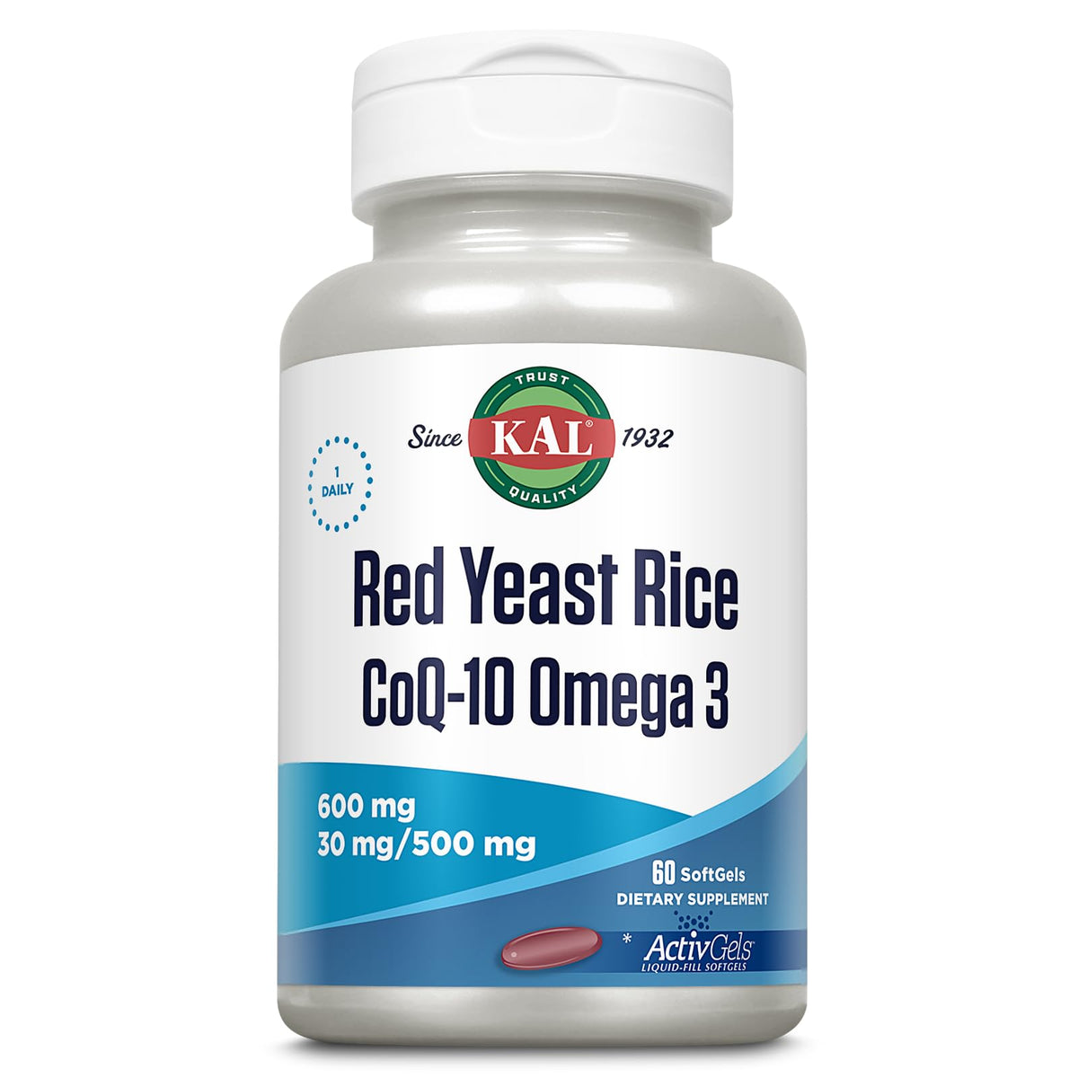 KAL Arroz rojo de levadura con COQ10 y Omega 3 en cápsulas para uso diario