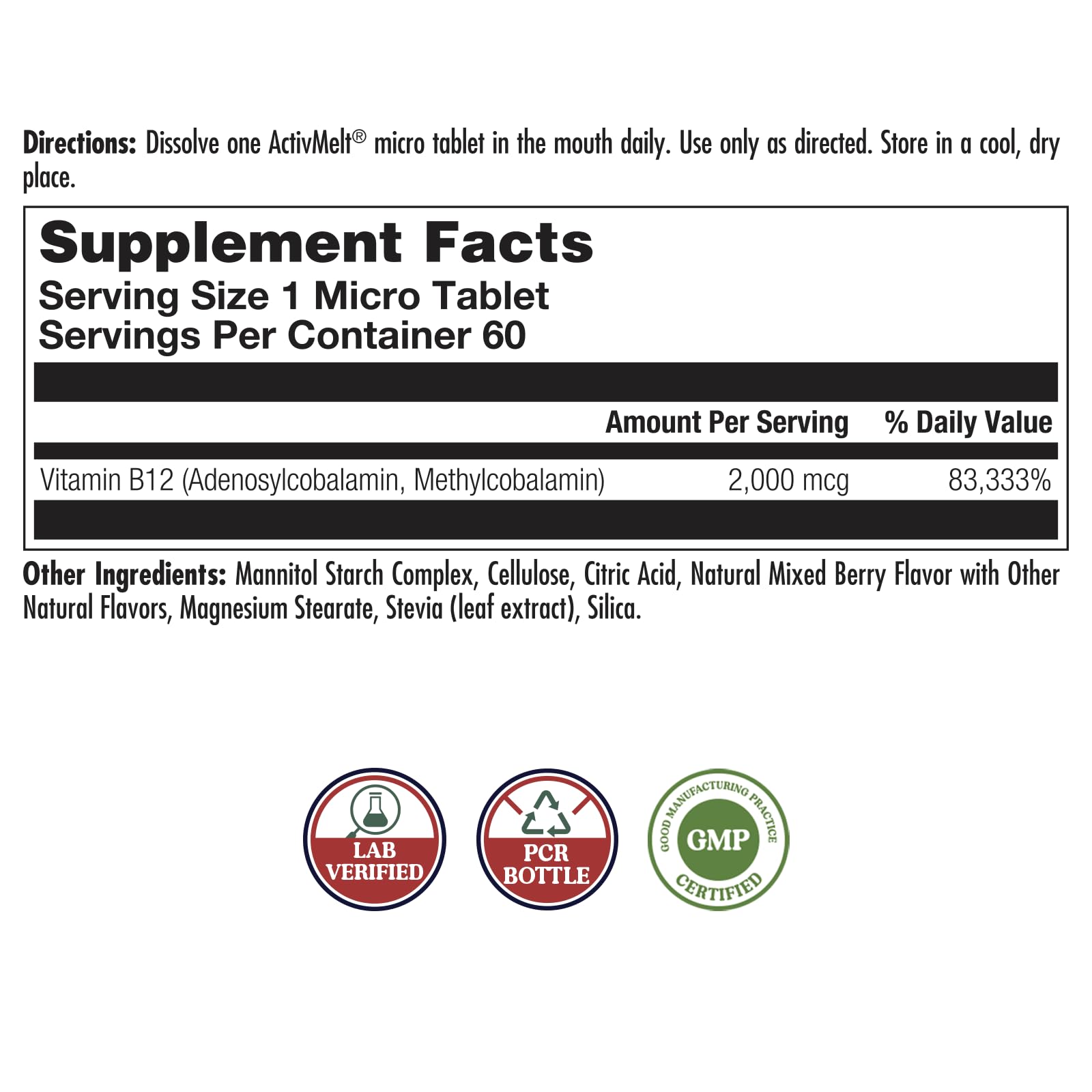 KAL B12 mezcla 2000 mcg en metilcobalamina y adenosilcobalamina para metabolismo