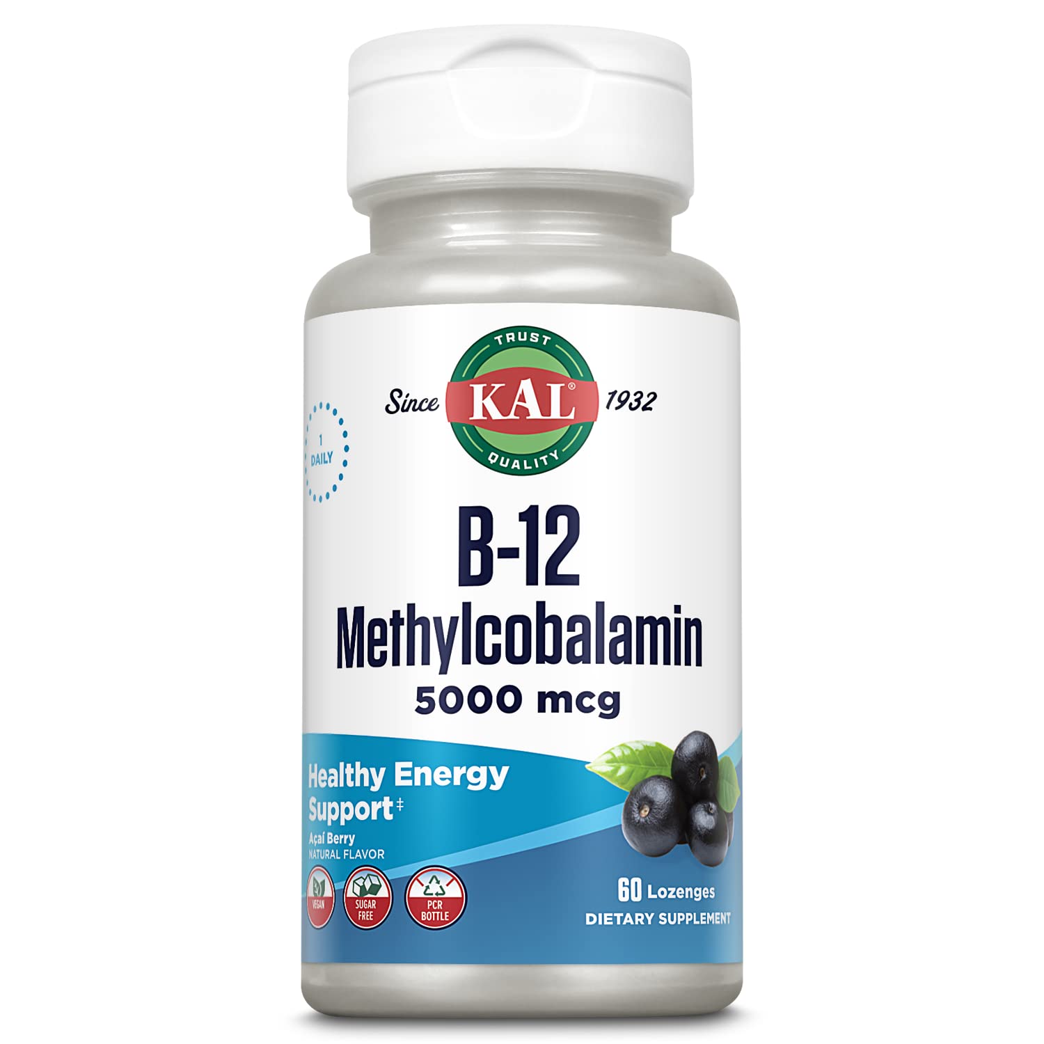Kal B12 metilcobalamina pastillas frasco con potencial apoyo de energía diaria