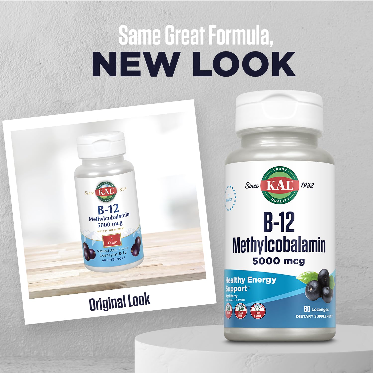 Kal B12 pastillas sabor acai natural para energía conveniente