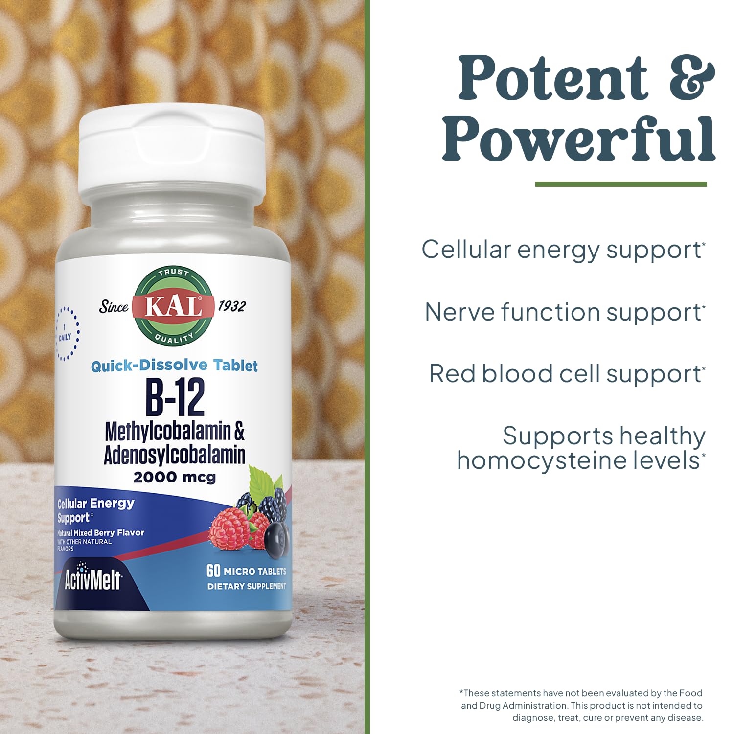 KAL B12 ActivMelt sabor frutos rojos naturales agradable de tomar