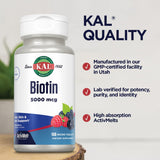 Etiqueta del producto Kal Biotina 5000 mcg con sabor frutos rojos.