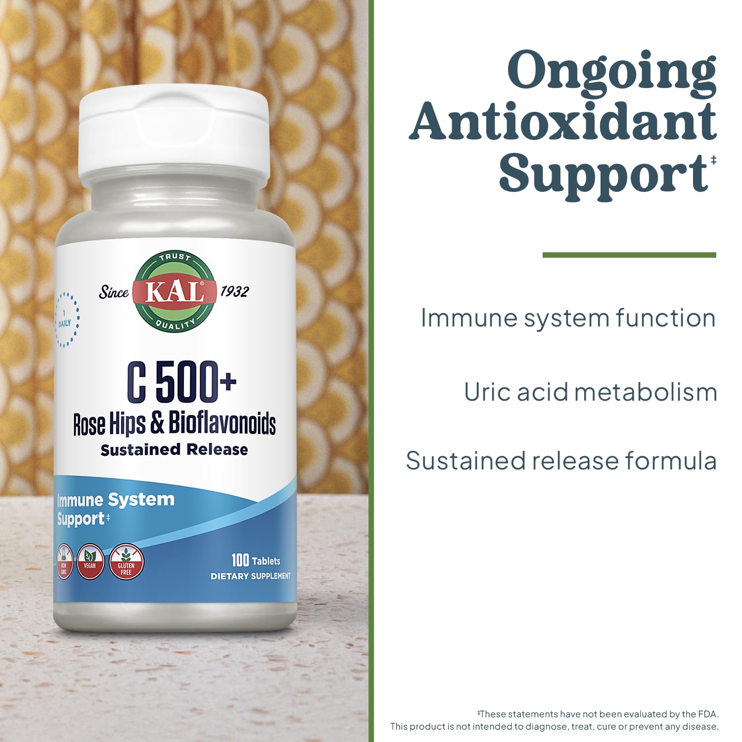 KAL C-500 con bioflavonoides, ingredientes clave para el bienestar.