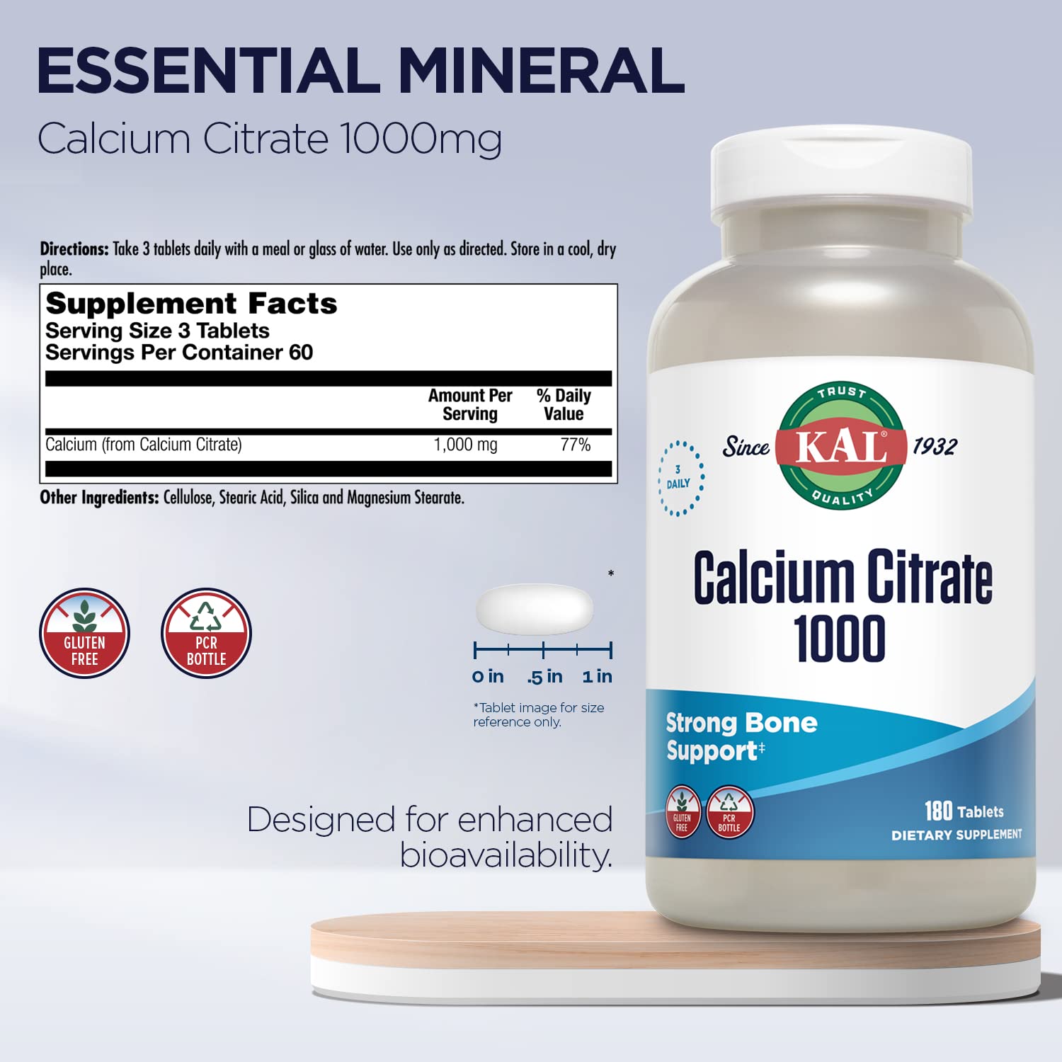 KAL Calcio Citrato 1000 mg: envase visible para controlar la ingesta diaria