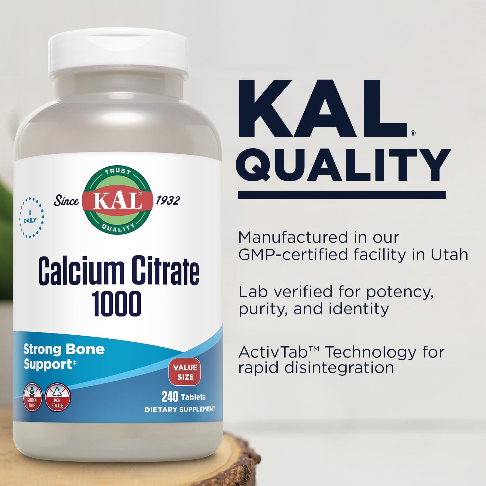 KAL Calcio Citrato 1000 mg, envase de resina posconsumo.