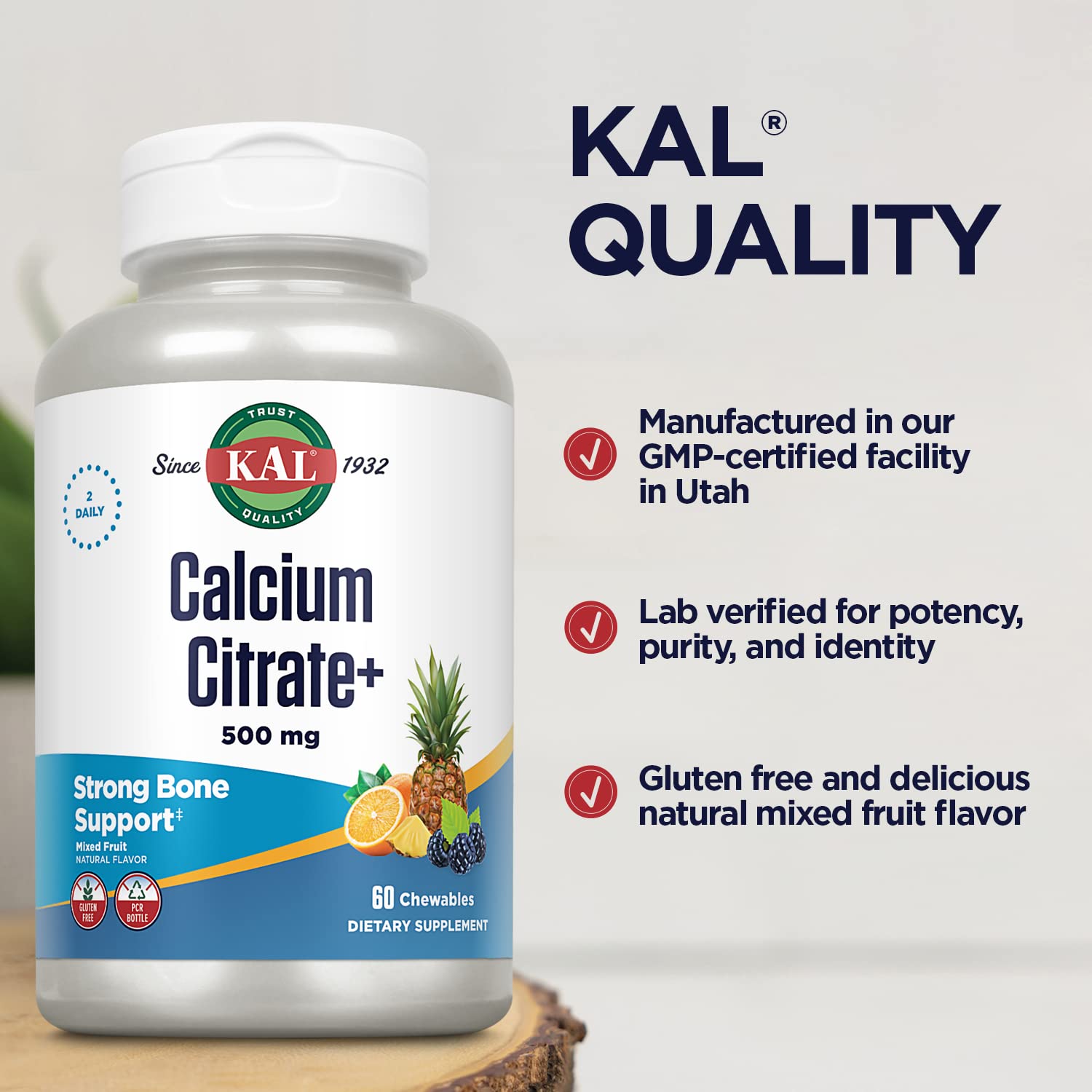 KAL Calcio Citrato con D3 y magnesio para soporte nutricional.