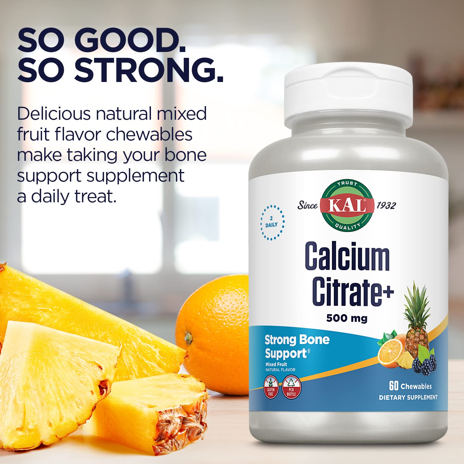 Producto sin gluten de KAL Calcio Citrato para diversas dietas.