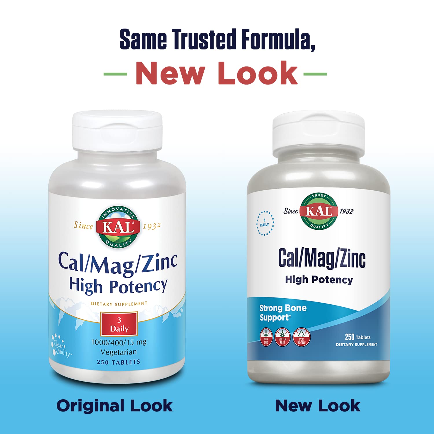 KAL Cal/Mag/Zinc para uso diario, apoyo potencial a huesos y músculos.