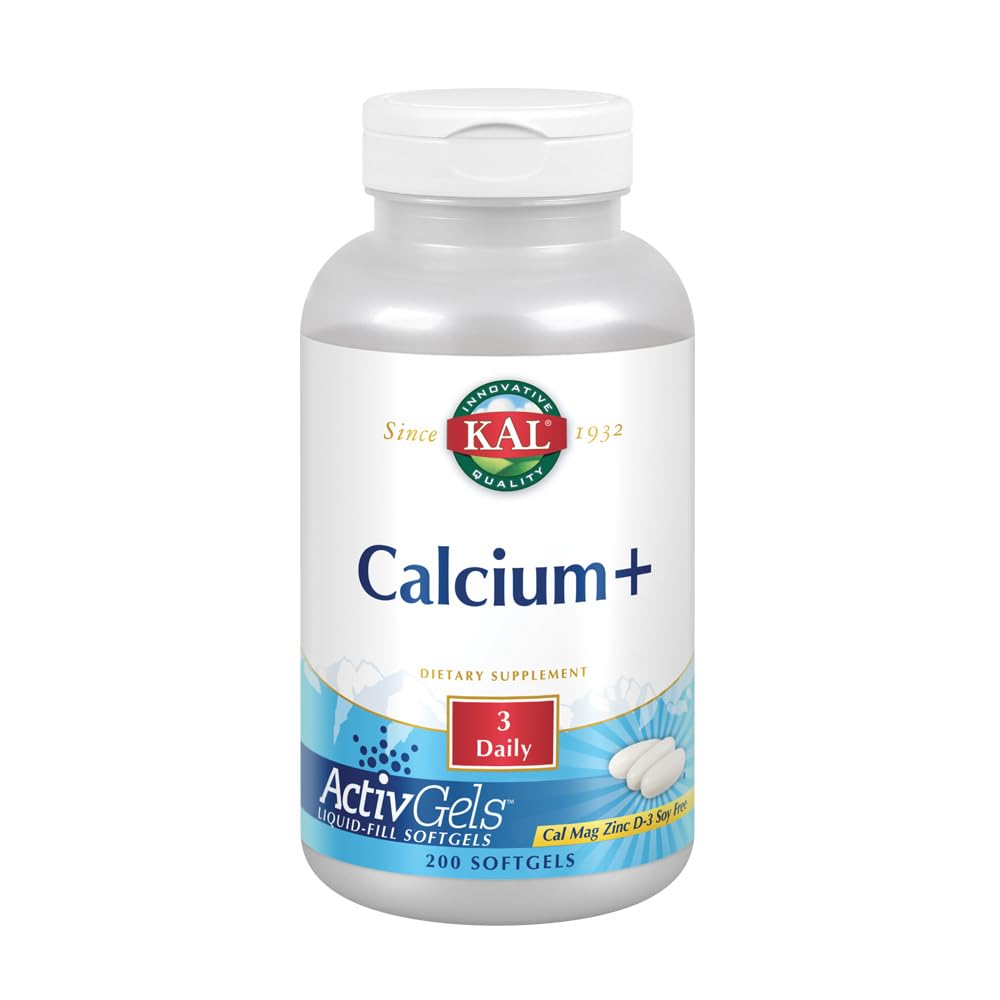 KAL Calcium Plus Cápsulas Blandas: botella frontal para soporte mineral diario.