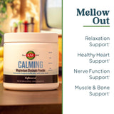 KAL Calming Magnesium Glycinate, vaso de bebida para relajación diaria.