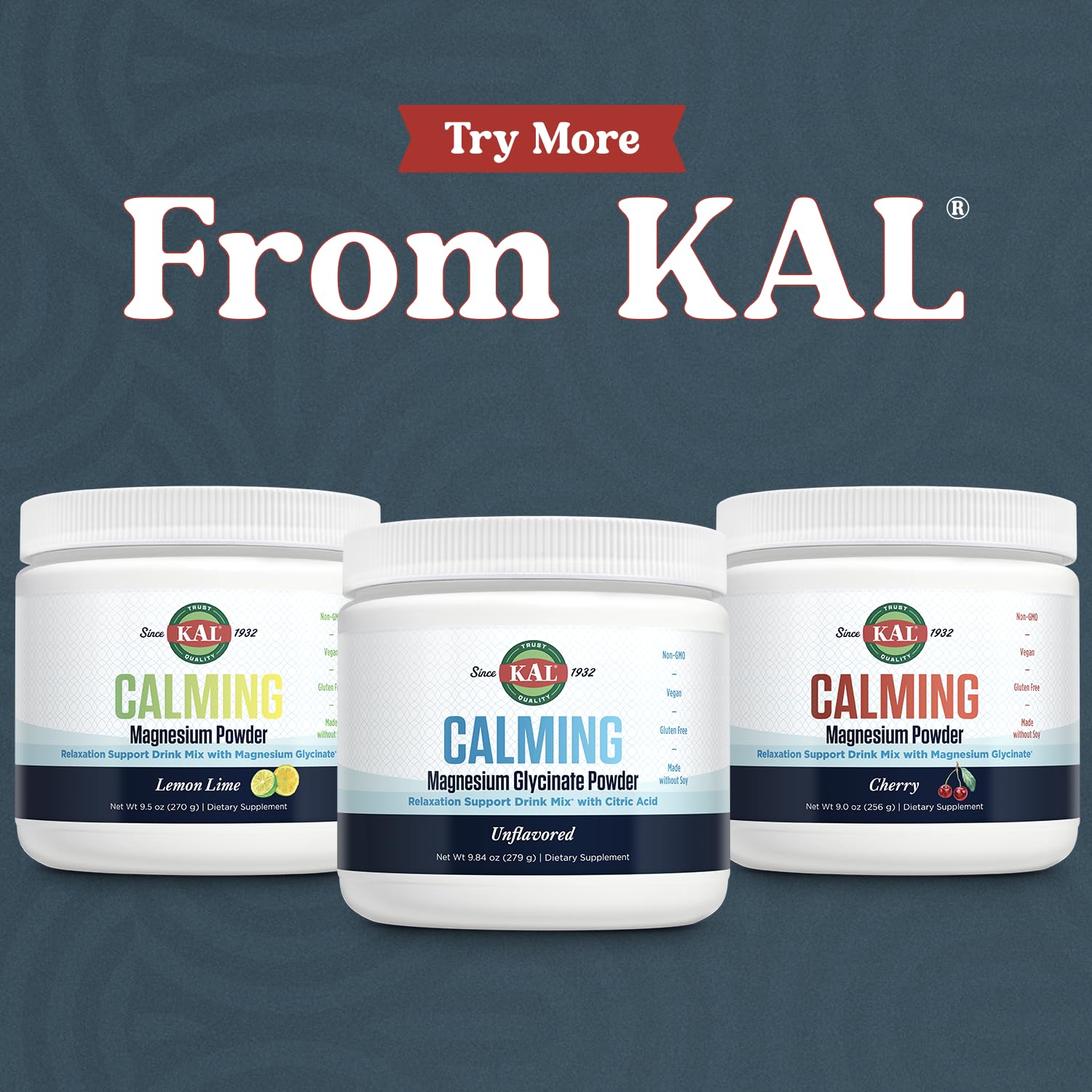 KAL Calming Magnesium Glycinate, mezcla sin azúcar para bienestar.
