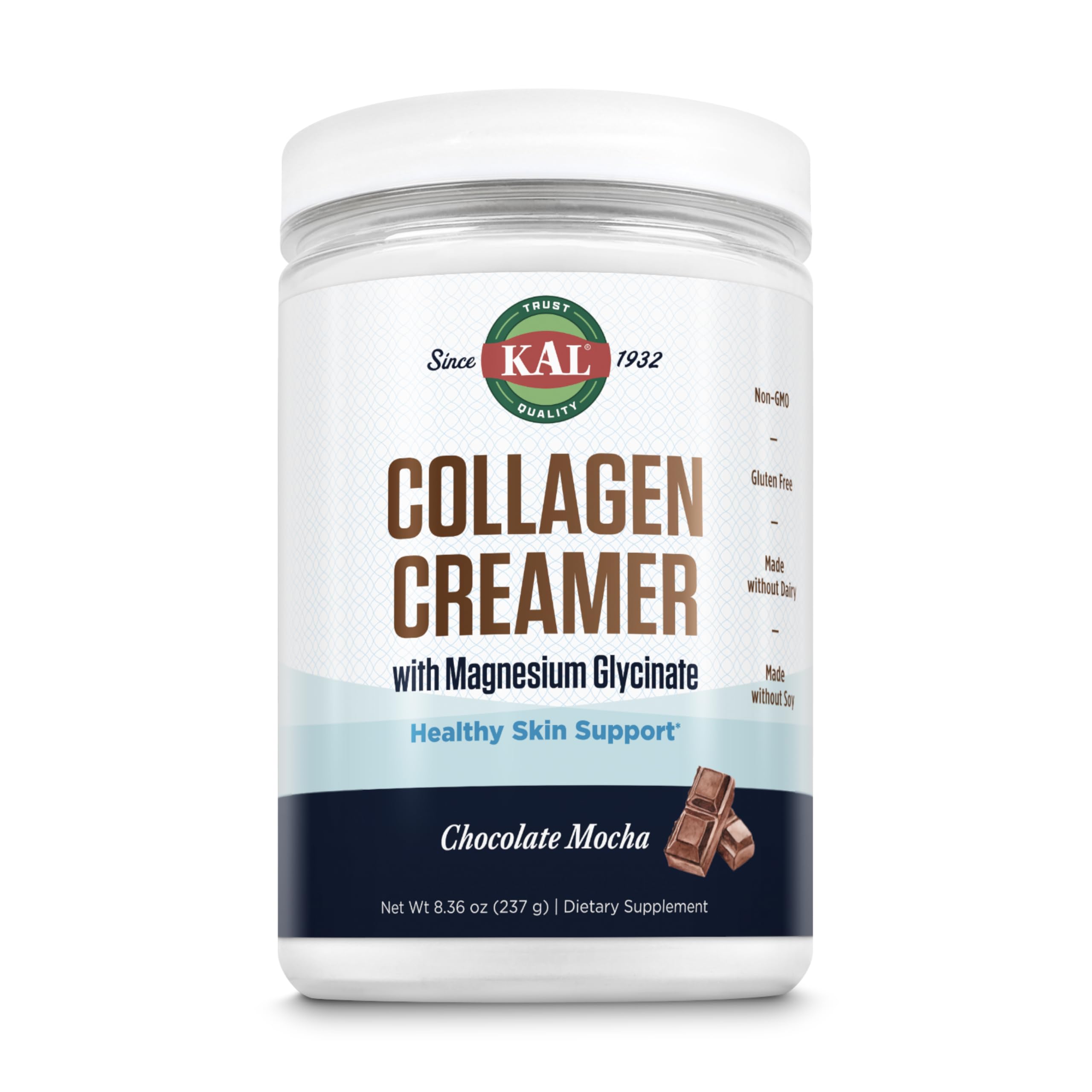 Kal Crema de Colágeno Café Mocha en vaso, sabor agradable para empezar el día