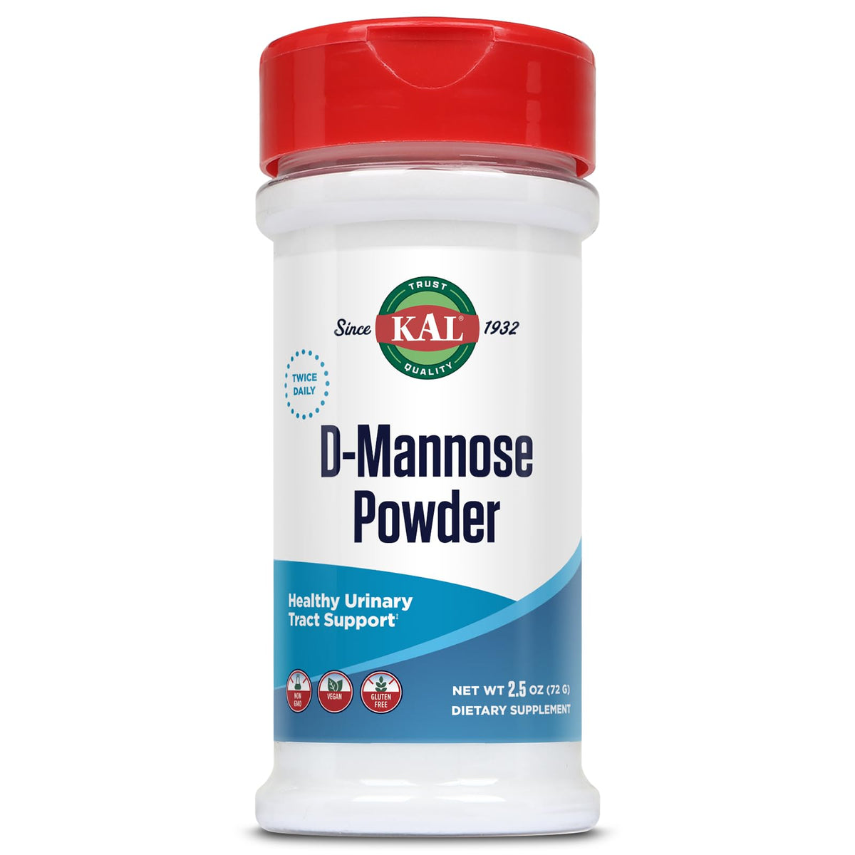 KAL D Mannose en polvo: empaque limpio para dosis fácil y conveniente.