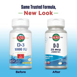KAL Vitamina D3 1000 UI, cápsula suave para tragar con facilidad y apoyo a la absorción