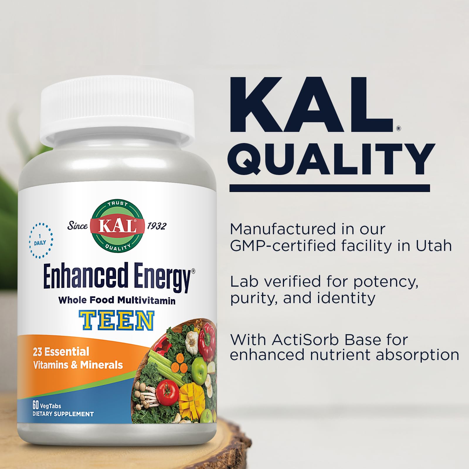 KAL Energía para Adolescentes: ingredientes clave visibles en la etiqueta.