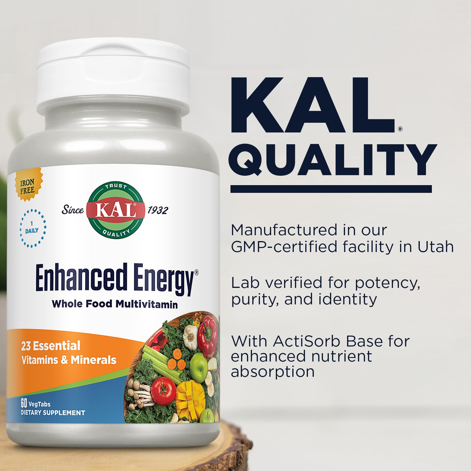 KAL Energía Mejorada: ingredientes de superalimentos para apoyo nutricional.