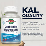 Etiqueta de KAL con glucosamina, condroitina y MSM para uso diario.