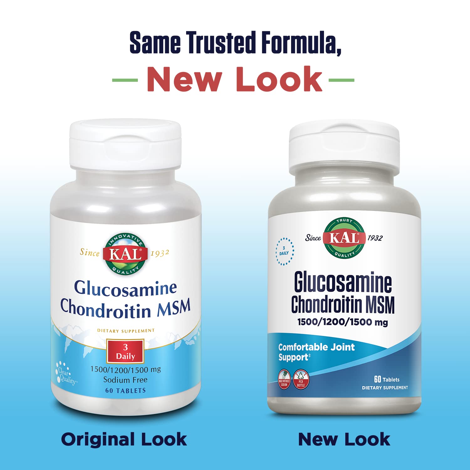 Tabletas de KAL Glucosamina Condroitina MSM, destacando su disolución rápida.