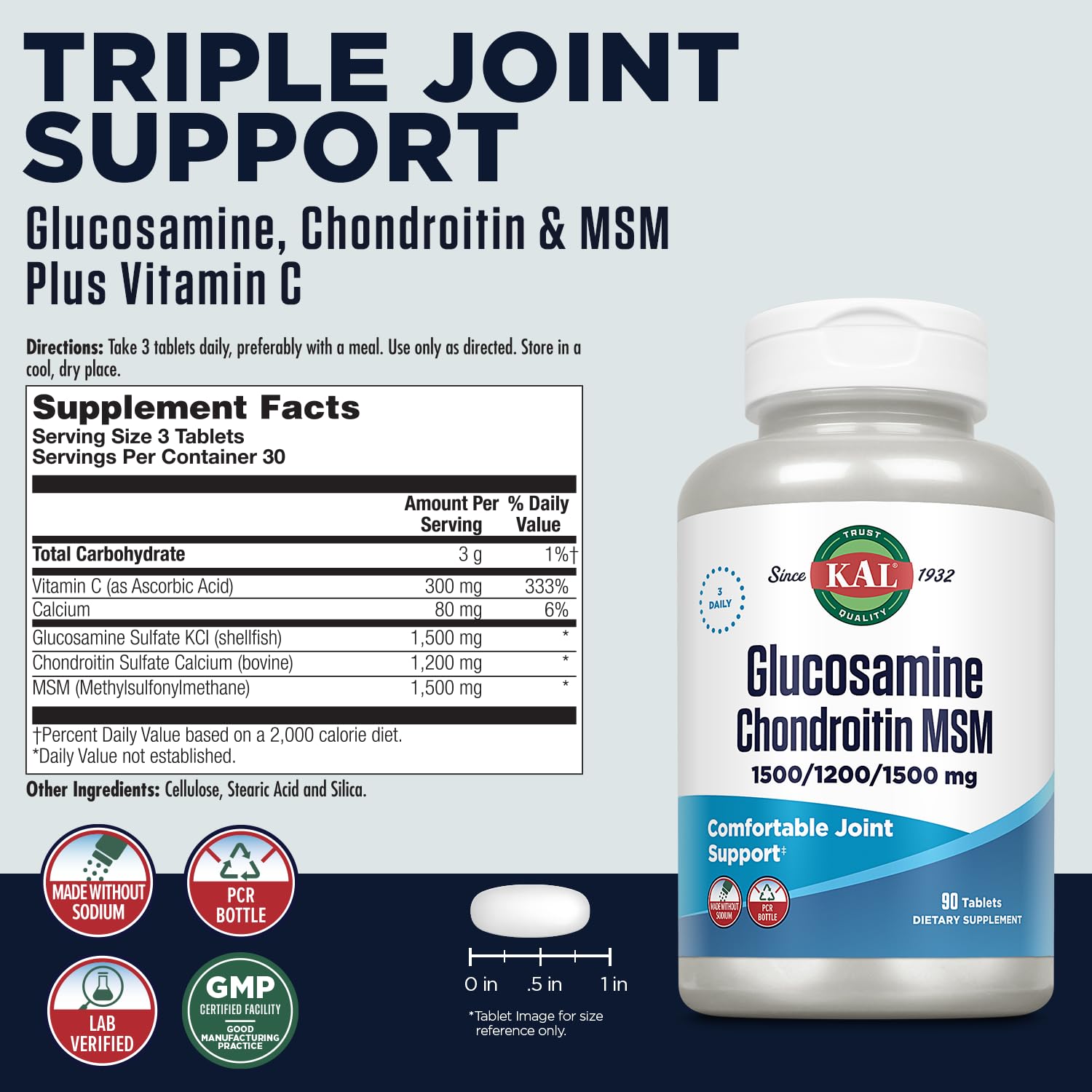 KAL Glucosamina Condroitina MSM blíster: empaque compacto para almacenar.