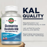 Tabletas KAL Glucosamina Condroitina MSM en dosis diaria para rutina fácil.