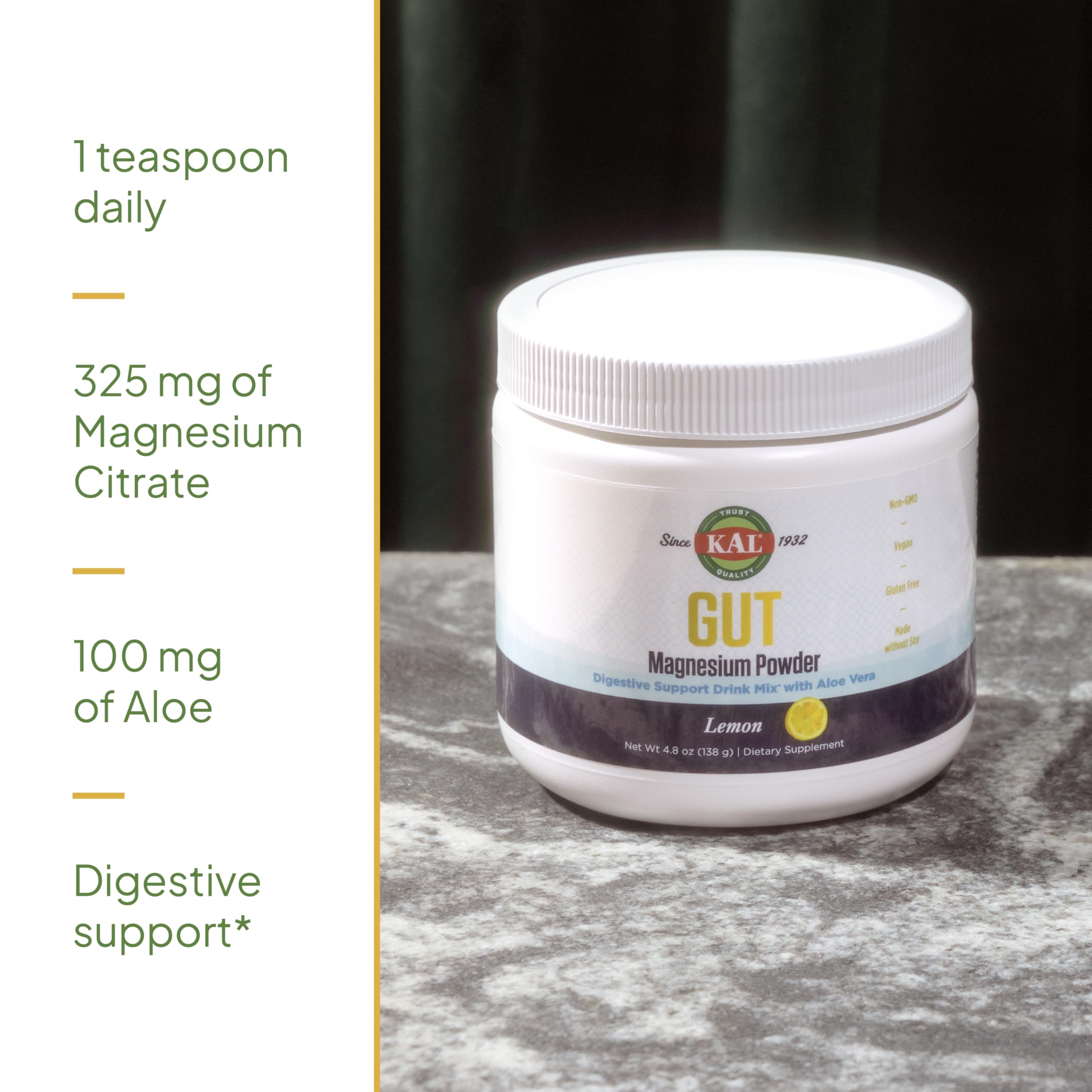 KAL Gut Magnesium Plus Aloe, etiqueta frontal informativa del producto
