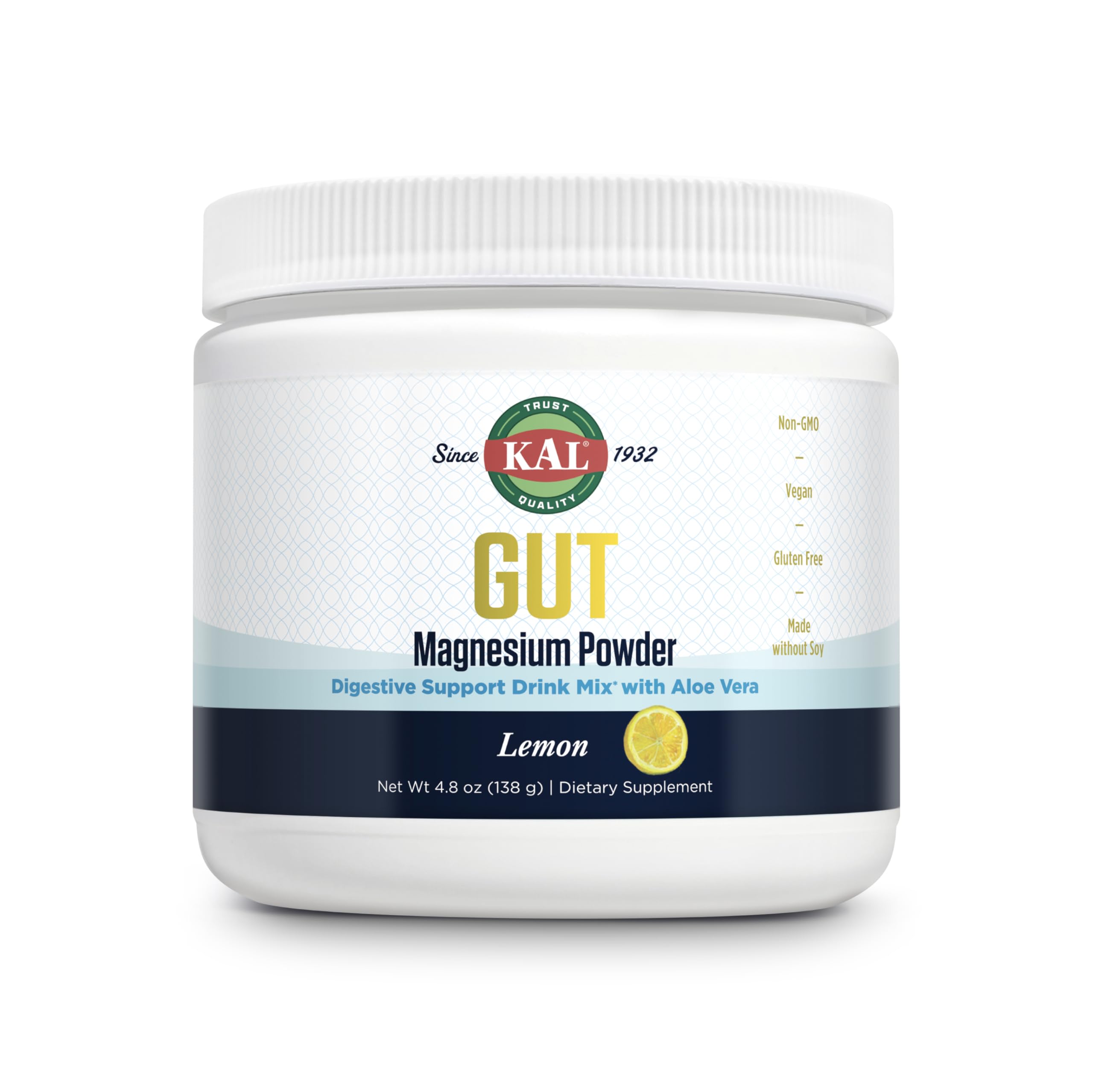 KAL Gut Magnesium Plus Aloe, polvo de limón en bote, apoyo digestivo suave