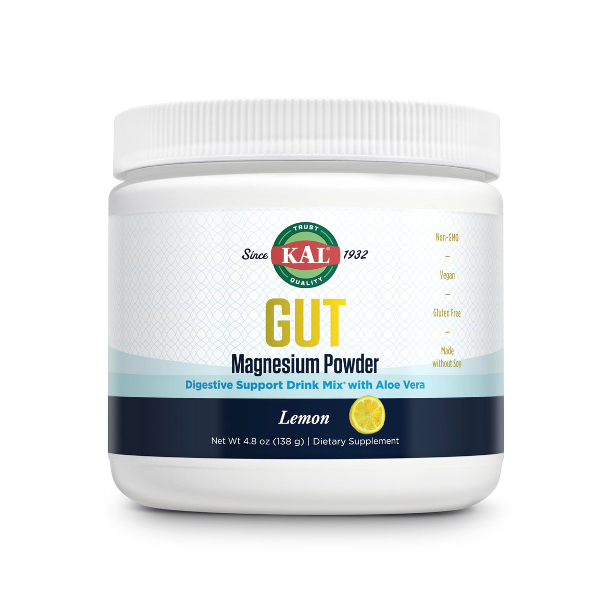 KAL Gut Magnesium Plus Aloe, polvo de limón en bote, apoyo digestivo suave
