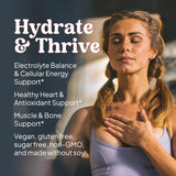 Etiqueta de KAL Hydro Magnesium Plus destacando calidad y sin azúcar.