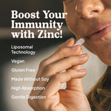 KAL Liposomal Zinc 30mg etiqueta clara con información de uso