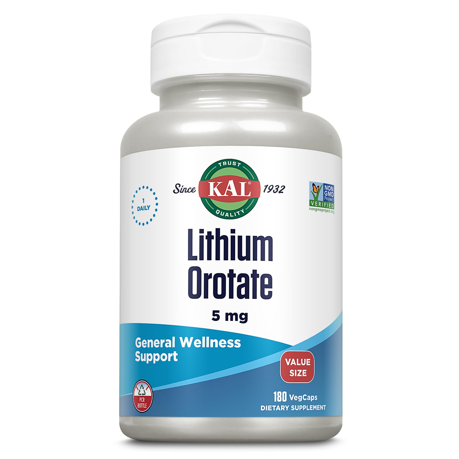 KAL Lithium Orotate 5 mg, cápsulas veganas para bienestar diario