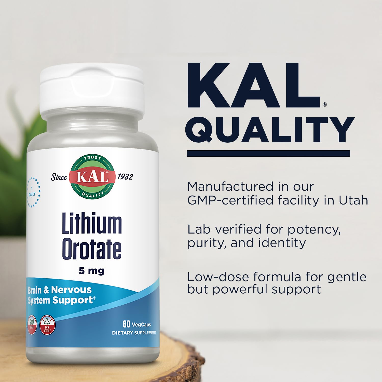 KAL Litio Orotato 5mg, caja de 60 cápsulas para suministro mensual.