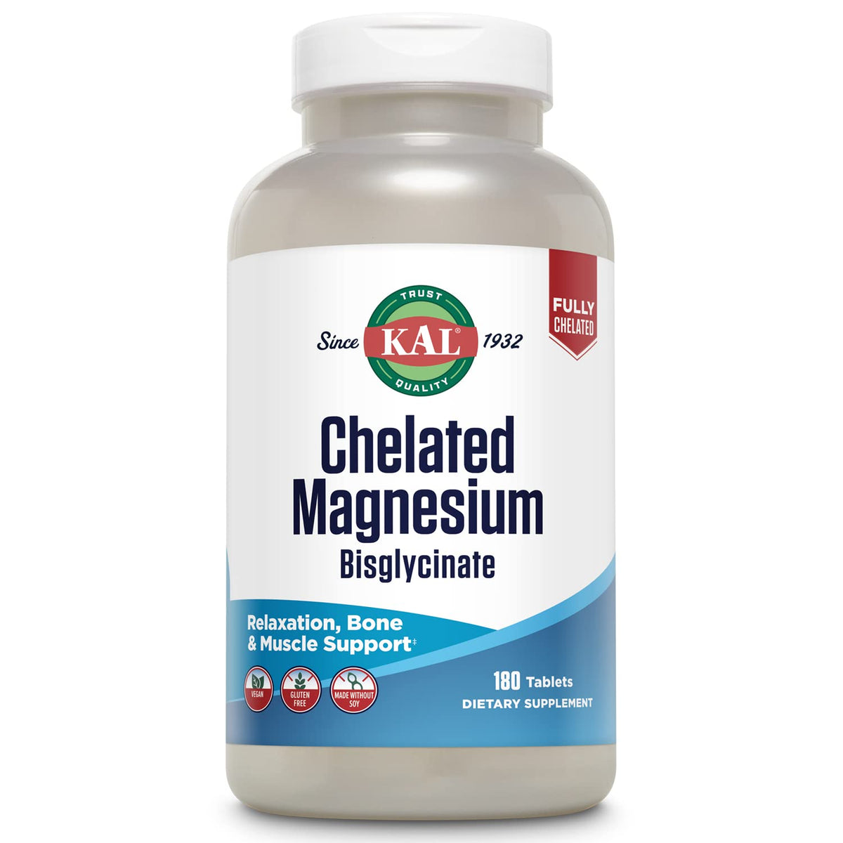KAL Magnesio Bisglicinato en bote para uso diario y relajación.