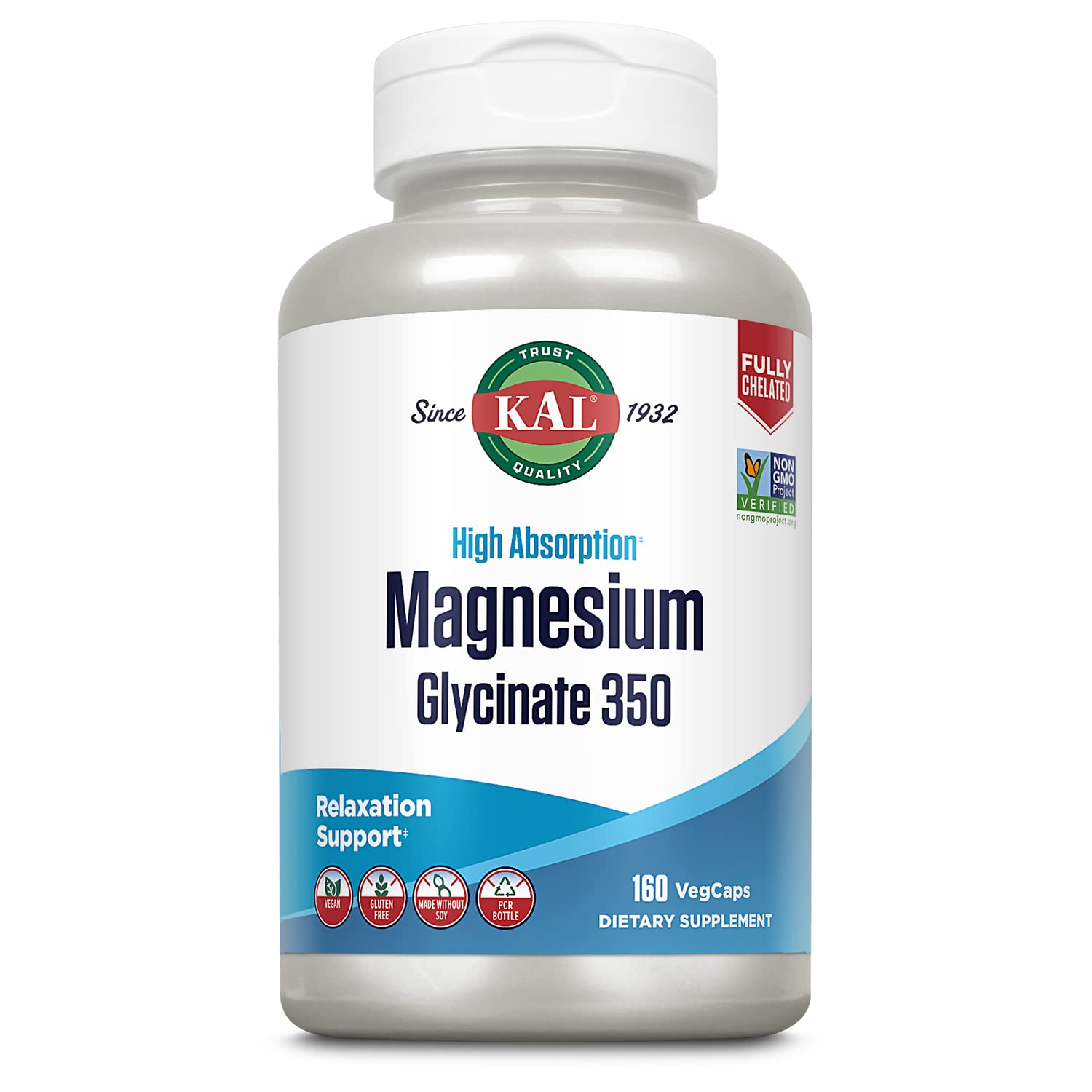 KAL Magnesio Glicinato: cápsulas frente con absorción superior y soporte muscular.