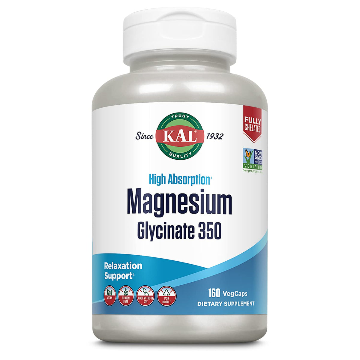 KAL Magnesio Glicinato: cápsulas frente con absorción superior y soporte muscular.