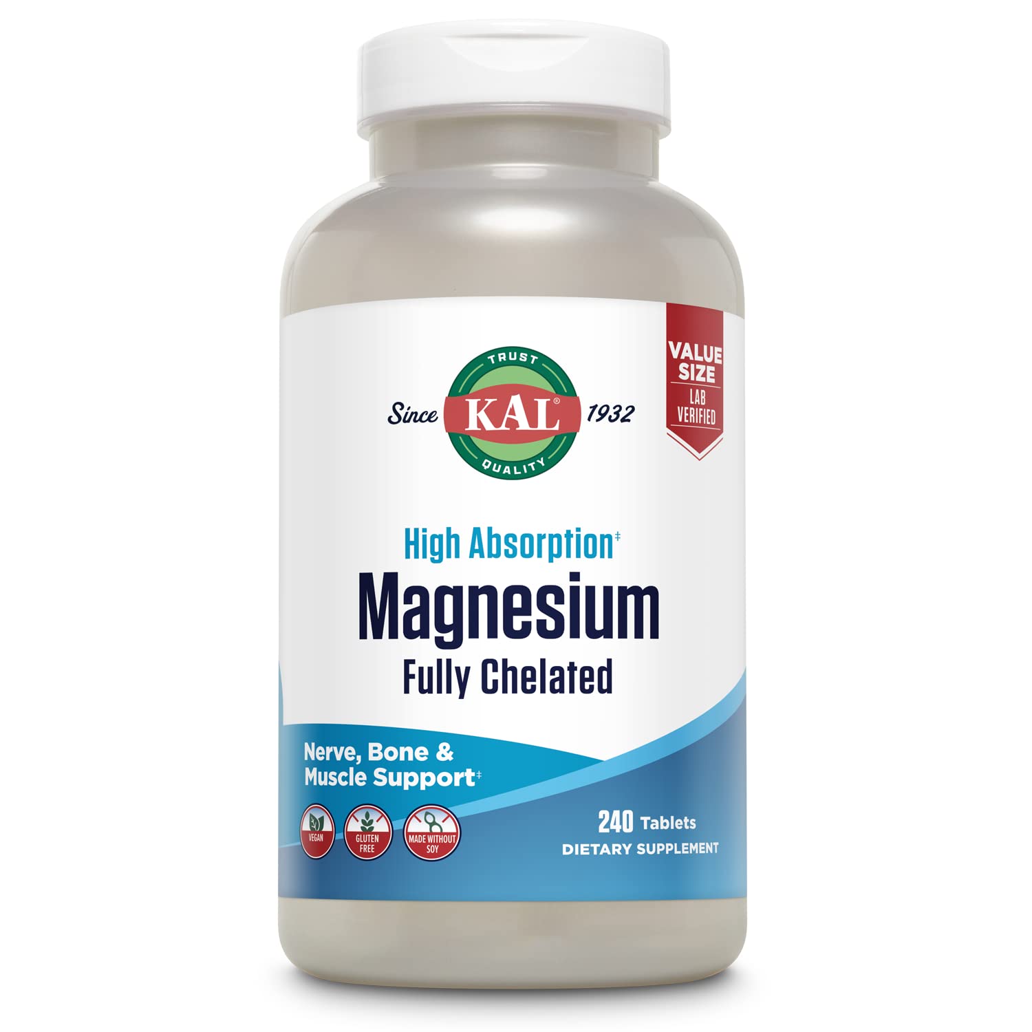 Kal magnesio glicinato tabletas envase compacto para uso diario