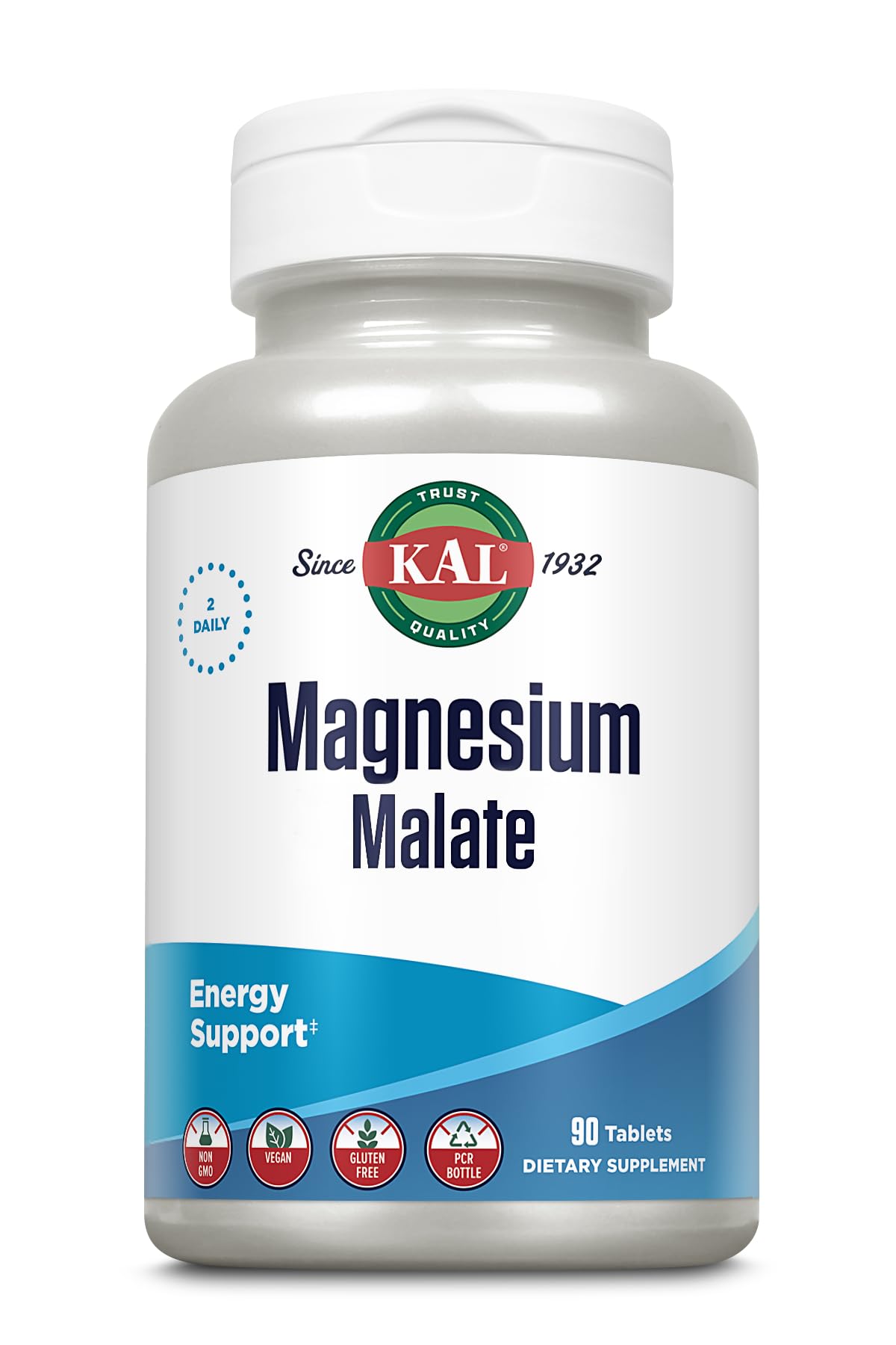 Kal Magnesio Malato 400 mg: botella para energía diaria y bienestar muscular.