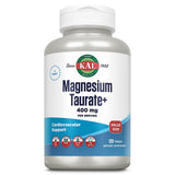 KAL Magnesio Taurato 400mg, botella de vidrio, apoyo muscular y cardíaco.