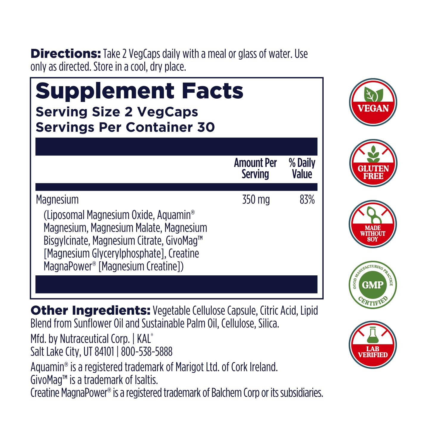 Kal Magnesium Complex 7: cápsulas vegetales aptas para veganos