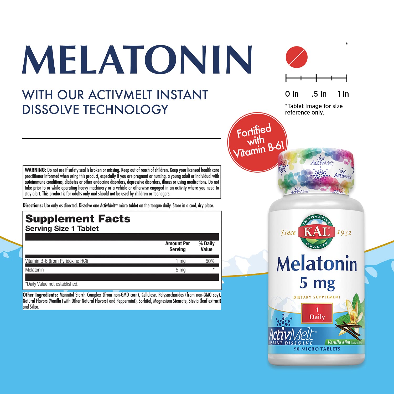 KAL Melatonina 5 mg, tabletas disolución rápida para dormir mejor.