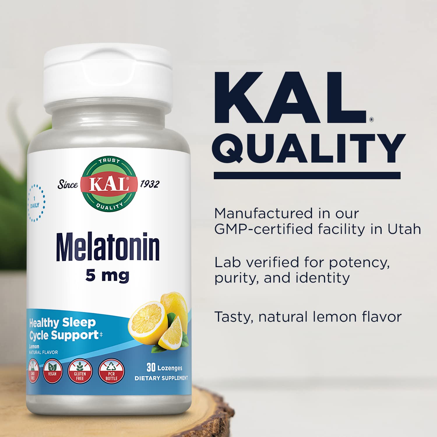 KAL Melatonina etiqueta y calidad GMP: confianza en la pureza de los ingredientes.