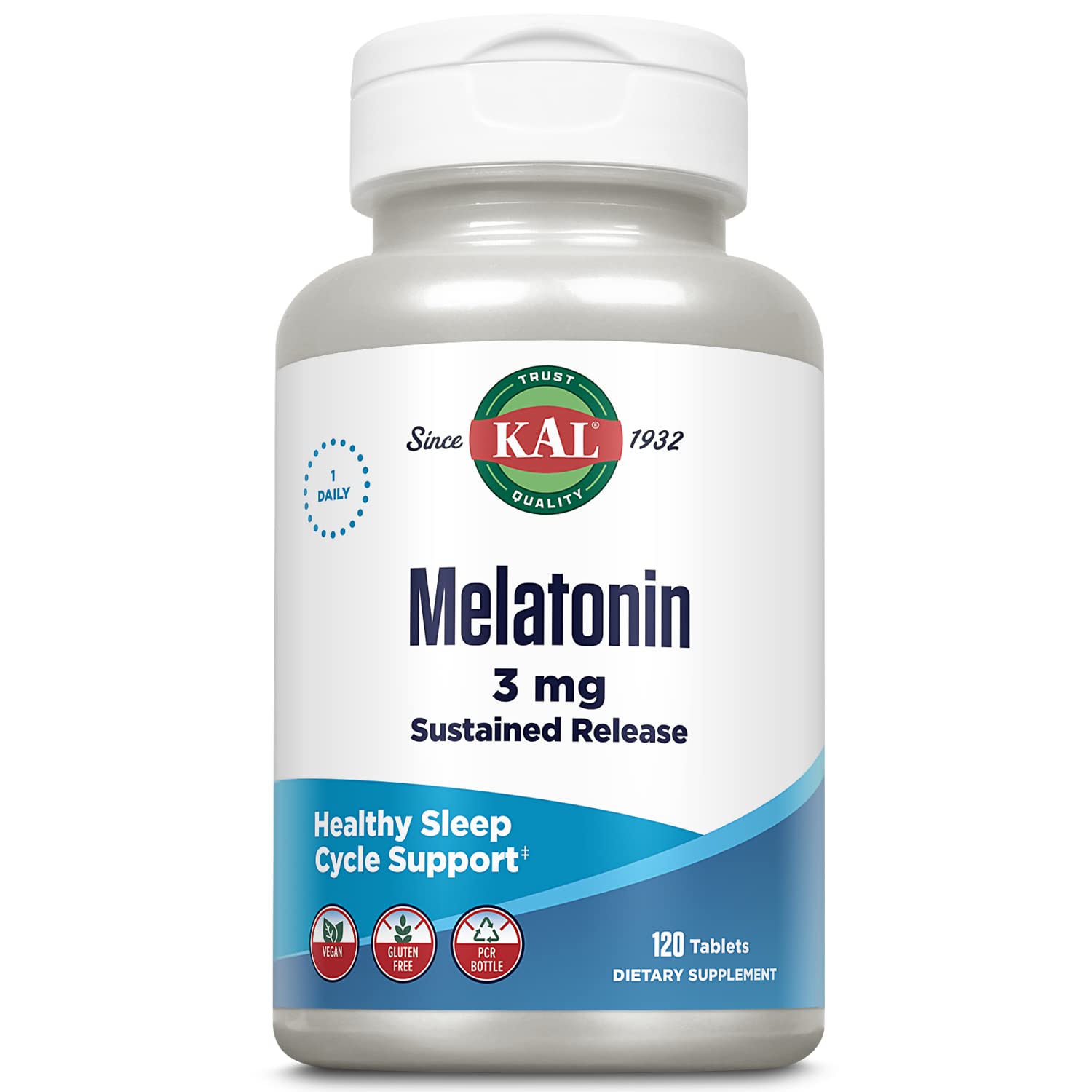 KAL Melatonina liberación sostenida 3 mg en frasco para sueño estable.